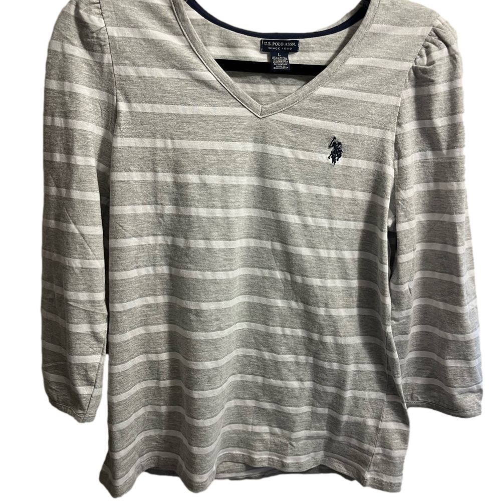US Polo Assoc NWT long sleeve t-shirt with gray stripes, size Large